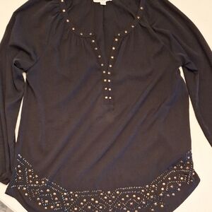 beachlunchlounge Dark Gray Blouse with Gold Details